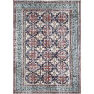 พรมขนสัตว์ถักมือสีเบจและสีน้ำตาลสไตล์วินเทจ รุ่น Pae-2369 สำหรับใช้ในบ้าน - ลายสี่เหลี่ยมรูปเหรียญแบบนามธรรมสำหรับห้องนั่งเล่นและทางเดิน - Product Image 1