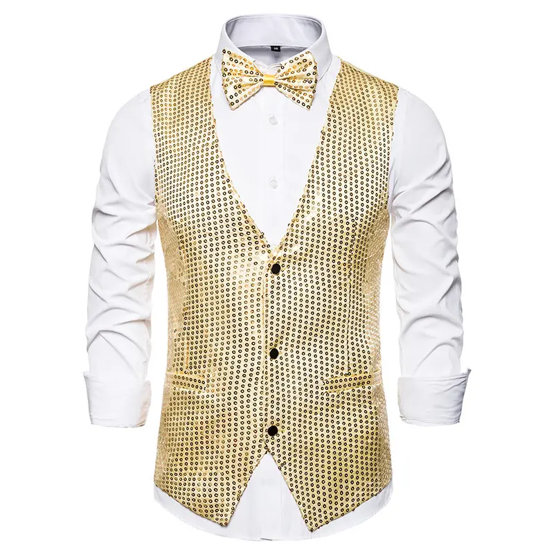 Mens Sequins madeni pul yelekler parlak takım yelek erkekler V boyun parti elbise erkekler düğün DJ kulübü sahne şarkıcı Chaleco Hombre