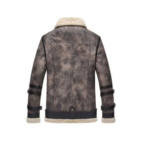 แจ็กเก็ตหนังสไตล์บอมเบอร์สำหรับผู้ชาย, เสื้อผ้าแนวสตรีทขนสัตว์คอตั้งคอตั้งแขนยาวหนังสินค้ามาใหม่ - Product Image 6