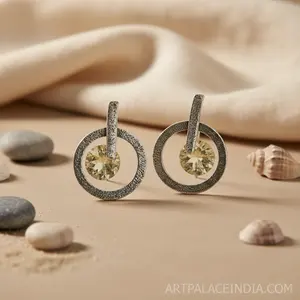 Women's Vintage <b>Silver</b> <b>Stud</b> Earrings with Citrine Gemstone Gold Plated White and Yellow Gold Heart Shape Pattern Jewelry Gift - Product Image 3