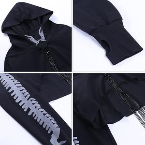 Sudadera Corta con Capucha para Mujer, Negra, de Manga Larga, Estilo Gótico, con Decoración de Cadena, Estampado de Calavera, para Otoño - Product Image 4