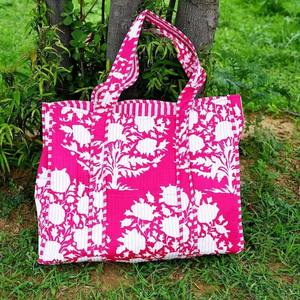 Bolso de compras acolchado Kantha, bolso de algodón con estampado floral, bolso hippie Jhola, bolso de mercado de cuero a la moda para mujer Vintage - Product Image 2