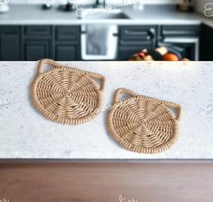 Napperons de table absorbants résistants à la chaleur napperons tissés en paille ronde de couleur naturelle pour table à manger napperons de cuisine rustiques épais - Product Image 3