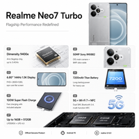 Teléfono Inteligente Realme Neo7 Turbo 5G, Dimensity 9400e, 7200 mAh, Carga Rápida de 100 W, Cámara de 50 MP con OIS, Pantalla AMOLED de 144 Hz, NFC, Android, 6.8 Pulgadas