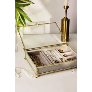 Decorative Glass and Metal Jewellery Box with Gold Finish Stylish Organizer Perfect for Vanity <b>Bedroom</b> Office and Gift Use - Product Image 1