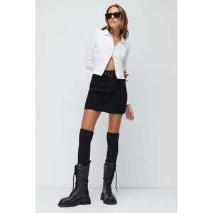 Mini-jupe droite en velours, taille naturelle, tissu non tissé, 100% coton, au-dessus du genou, décontractée, disponible en XS - Product Image 1