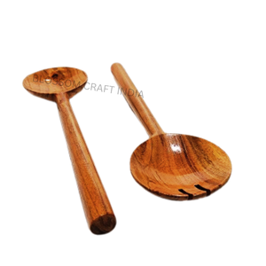 Service à salade en bois d'acacia moderne fait à la main, 2 pièces, cuillères et fourchettes de service en bois de manguier, utilisation en cuisine d'hôtel, pour cadeaux - Product Image 6