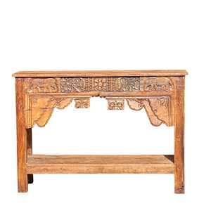 Mesa Consola Tallada a Mano en Madera, Estilo Rústico Contemporáneo, Convertible con Espejo, para Entrada, Villa, Sala de Estar, Decoración de Hotel - Product Image 3