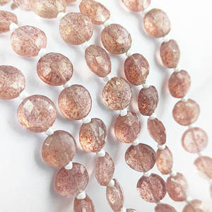 Perles de quartz rose fraise facettées en forme de pièce de monnaie de 8 à 9 mm, 20 à 22 perles sur un fil de 8 pouces, perles rondes en forme de pièce de monnaie en quartz rose fraise pour bricolage - Product Image 1