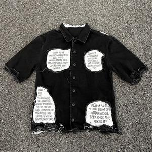 Ropa de calle personalizada, chaqueta vaquera con diseño de estampado bordado desgastado, camisas vaqueras con botones y lavado ácido para hombre de alta calidad - Product Image 1