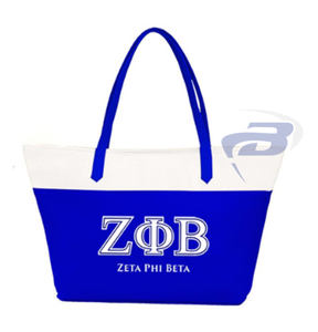 Sac fourre-tout à fermeture éclair personnalisé Zeta Phi Beta Sorority Bleu royal Blanc Grande capacité Sac à main épaule Lettre grecque ZB 1920 Toile - Product Image 1