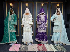 Zorro de moda Georgette Plazo con embragues de Plazo rusos y embragues pesados Traje elegante Perfecto para la función de la boda Ropa de fiesta - Product Image 5