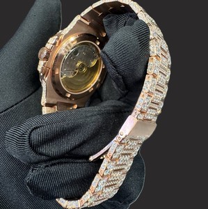 Reloj Mecánico de Lujo Estilo Hip Hop con Movimiento Miyota, Tono Dorado, Moissanita, Correa de Acero Inoxidable, Cristal, Diseño Deportivo y Moderno, 42 mm - Product Image 4