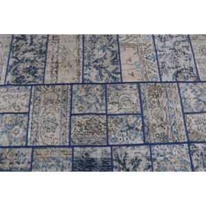 Alfombra Turca Vintage de 3.2x7.1 pies, Alfombra Decorativa, Alfombra Azul con Diseño de Patchwork - Product Image 5