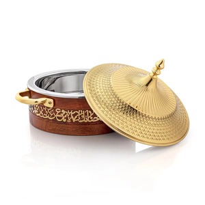 Bois naturel d'acacia de vente d'usine, casserole de service de nourriture faite à la main de haute qualité de finition d'or pour la maison/hôtel/restaurants - Product Image 5