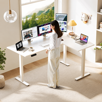 Bureau d'angle réversible à 3 niveaux réglable en hauteur, grande station de travail ergonomique pour salle de réception, bureau debout électrique en forme de L