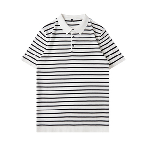 Polo de Punto a Rayas para Hombre, Manga Corta, Casual, Patrón Blanco y Negro, Corte Regular - Product Image 2
