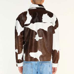 Veste en cuir de vachette haut de gamme pour homme, noir et blanc, imprimé vache, veste de moto - Product Image 2