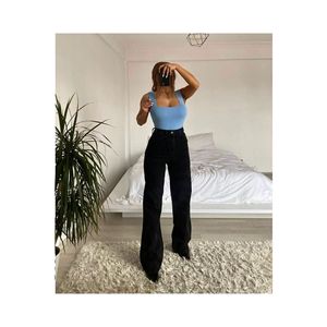 Palazzo nero senza luce vita alta flessibile a gamba larga Jeans Jeans acquista 1 taglia più grande - Product Image 5