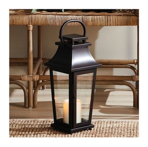 Linterna de vela de metal negro de estilo antiguo con asa para decoración de granja, sala de estar, ambiente acogedor - Product Image 5