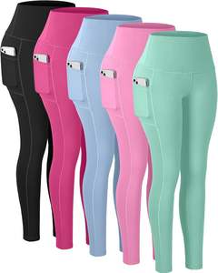 Leggings de yoga taille haute pour femmes avec fermeture à la taille élastique Pantalon d'entraînement à motif solide avec poches - Product Image 1