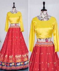 Designer Indian Traditional Wedding Lehenga Choli for Women Elegant Evening Party Wear in Rich Silk Cotton <b>Fabric</b> Embroidery - Product Image 3