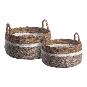 Nueva llegada Set 2 cestas de almacenamiento de jacinto de agua de alta calidad Cestas tejidas hechas a mano manijas colgantes lavandería compras hechas a mano - Product Image 6