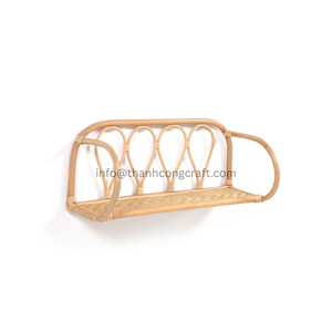 Estante de pared de madera de ratán tejido a mano Estante de almacenamiento de hostal colgante de pared de estilo nórdico simple - Product Image 2