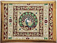 Tabouret Pooja Chowki en bois rouge pour décoration Diwali Navratri puja articles pour la maison 11x8x2 pouces