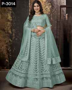 Ensemble Lehenga Choli le plus beau, semi-cousu, avec filet lourd et chaîne, chemisier de travail en filet, vêtements indiens pakistanais - Product Image 5