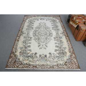 5.9x9 ft Rug, Vintage Turkish Rug, <b>Brown</b> Blue Southwestern <b>Wool</b> Rug - Product Image 1