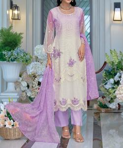 Organza suave Salwar Kameez con bordado elegante y Moti Work Estilo paquistaní moderno Ropa de fiesta para mujer Secado rápido - Product Image 1
