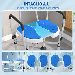 HOMCOM-Chaise de douche avec siège rainuré, hauteur réglable et pieds antidérapants, bleu - Product Image 4