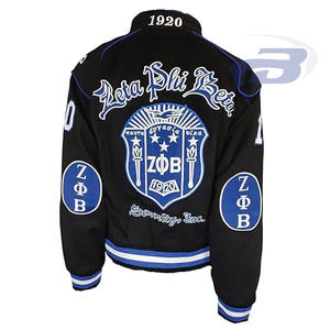 Veste bomber universitaire Zeta Phi Beta Sorority avec patchwork de lettres grecques, bleu noir, broderie premium, streetwear universitaire - Product Image 2