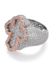 Baguette-cut Stunning 925 <b>Sterling</b> <b>Silver</b> VVS Moissanite Two Tone 3D <b>Cross</b> Ring - Product Image 5