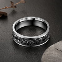 Bague Unisexe JLM en Acier Titane 316L Gravée Motif Tourbillon Rétro Hypoallergénique Anti-décoloration Géométrie Ancienne en U Style Vintage Quotidien