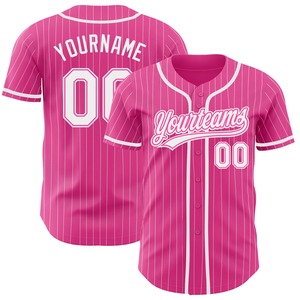 Meilleures ventes Vêtements d'équipe personnalisés Maillot de baseball authentique blanc à fines rayures rose personnalisé - Product Image 1