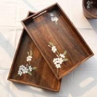 Magnifique ensemble tendance de 2 plateaux de service en bois à motif nature morte, lavables au lave-vaisselle, mobiles, style Art Déco, pour mariages, anniversaires, Pâques et autres occasions