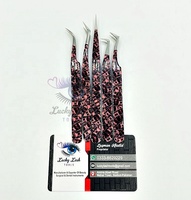 Pinzas para Extensión de Pestañas Lucky Lash, Herramientas de Precisión de Acero Inoxidable, Caja de Cartón Rosa, Logotipo Personalizado, Punta Suave de 10 mm de Longitud