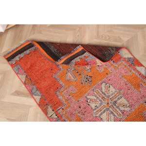 พรมเฮอร์กีวินเทจขนาด 3x12.1 ฟุต ลายดอกไม้สีส้ม พรมขนสัตว์ตุรกี - Product Image 5