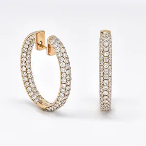 Pendientes de aro de oro rosa 925, aros lujosos de diamantes, aros de diamantes para mujer, pendientes de aro de oro - Product Image 3