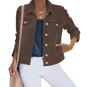 Chaqueta Vaquera de Moda, Alta Calidad, Estilo Urbano, Botones Cubiertos, Cuello Camisero, Secado Rápido, Transpirable, para Mujer - Product Image 1