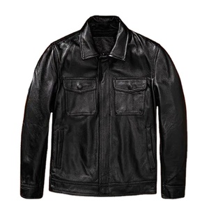 เสื้อแจ็คเก็ตหนังลำลองสำหรับผู้ชาย ฤดูหนาว หนังแท้ แฟชั่นระดับไฮเอนด์ คอตั้ง โลโก้ด้านหน้า ระบายอากาศได้ดี ซับในผ้าฝ้ายแคนวาส - Product Image 1