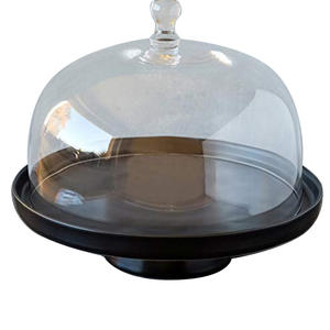 ที่วางเค้กผลไม้ทำมือพร้อมโดมแก้วทำจากโลหะเคลือบผงสีดำ - Product Image 1