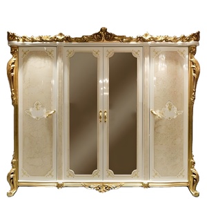 Armario de Madera Tradicional de Lujo con Tallado Dorado, Diseño Moderno Artesanal, Muebles de Dormitorio para el Hogar, Muebles de Madera de Java - Product Image 1