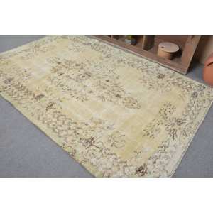 Vintage Turkish Rug Beige Brown 5.5 X 8.9 ft Wool Flat Weave with Patchwork Pattern for Living Room Decorations or Hallways - Product Image 4