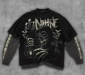 เสื้อยืดแขนยาวผ้าฝ้าย100% เข้ารูปบ็อกซี่แบบสองชั้นลายวาฟเฟิล - Product Image 5