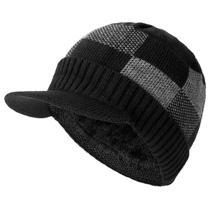 New Style Warm Winter Knitted Hat Brim Stylish Add Fur <b>Lined</b> Soft <b>Beanie</b> Hat Lattice Design Thick Winter Cap for Men - Product Image 2