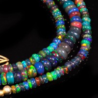 Collier de perles rondes lisses en opale d'Éthiopie noire naturelle 3mm 4mm, bijoux en opale multicolore, collier de perles en pierres précieuses pour femmes