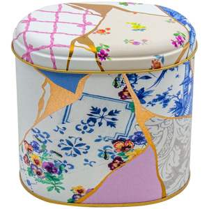 Kontensan Kintsugi, Lata Ovalada de Metal con Diseño de Flor con Vetas Doradas, 1.4L, Decoración para el Hogar, ER0044I, 140x120x130mm, Hecho en Turquía - Product Image 1